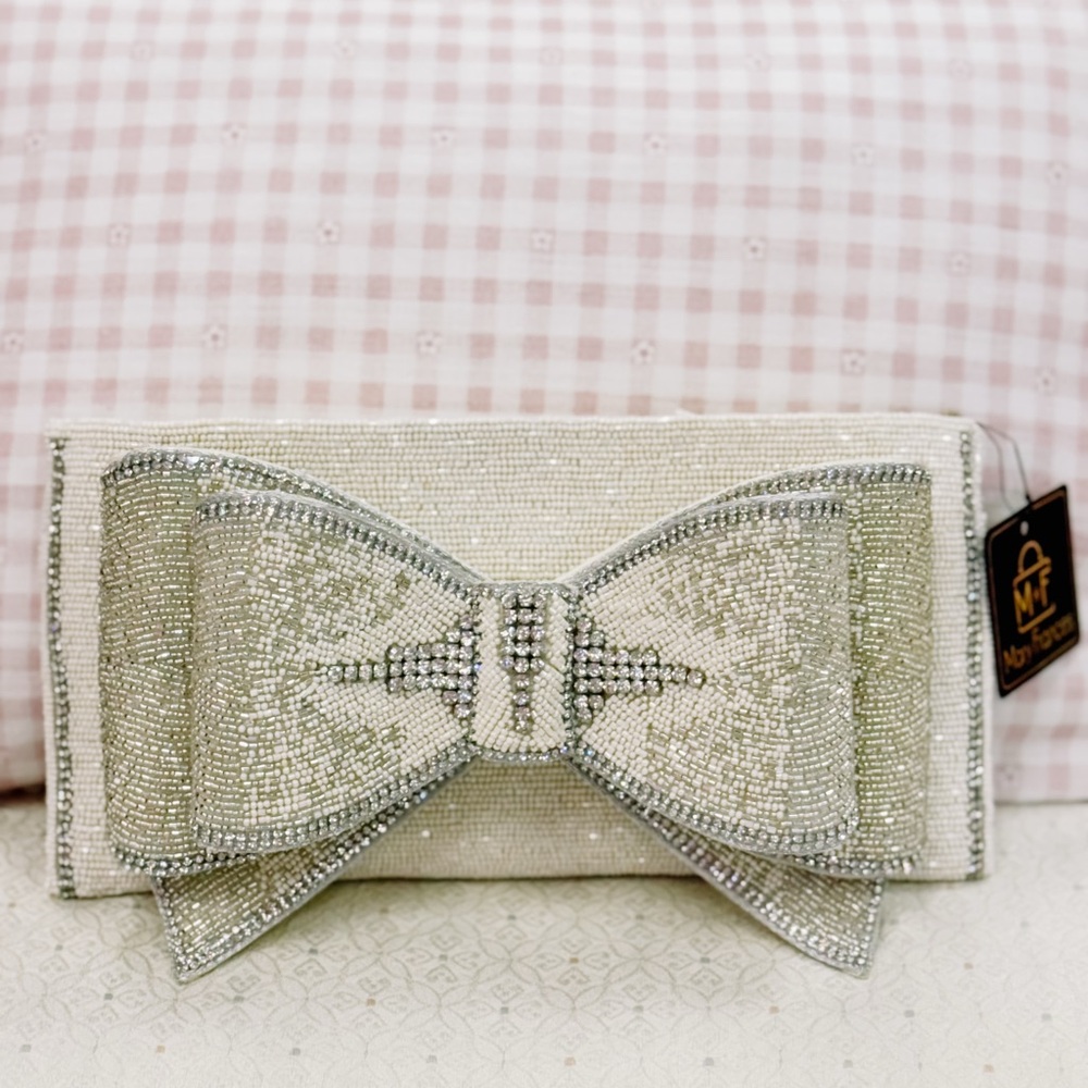 Mary Frances Silver Bow Clutch with Shimmer Finish